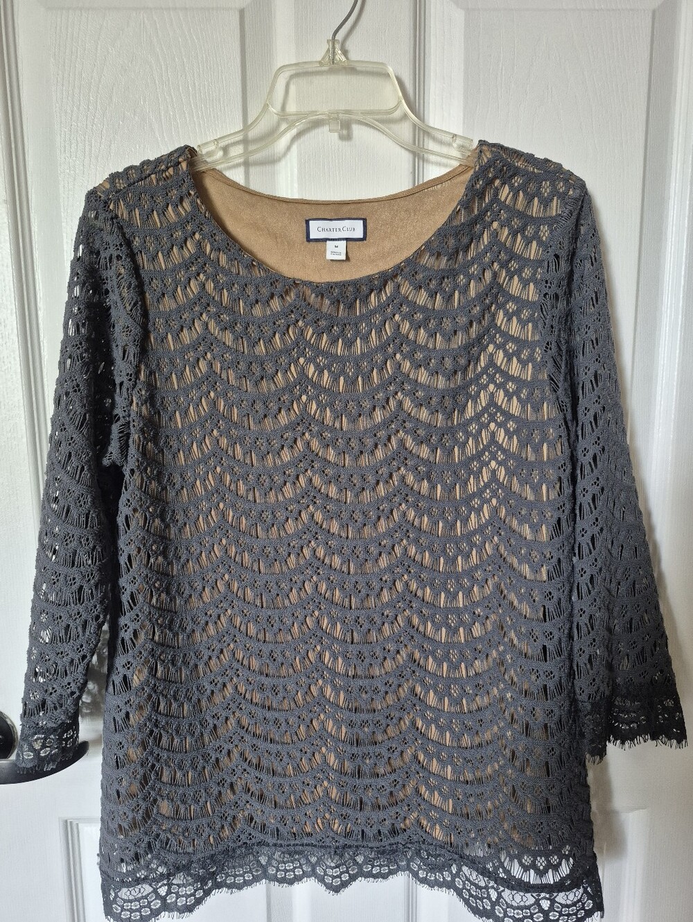 Charter Club Black Lace Overlay Top with Tan Lining